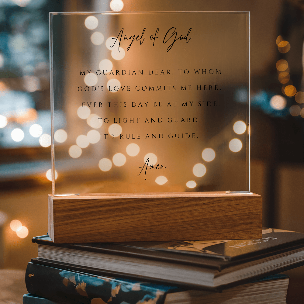 Guardian Angel Prayer Plaque | Catholic Children's Prayer | Kids Room Scripture Sign | Rosary Wall Art | Custom Nightlight