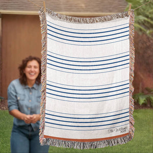 Personalized Woven Throw Blanket | Modern Boho Stripes, Unique Gift for Wedding Engagement Anniversary Keepsake, Family or Couple Last Name