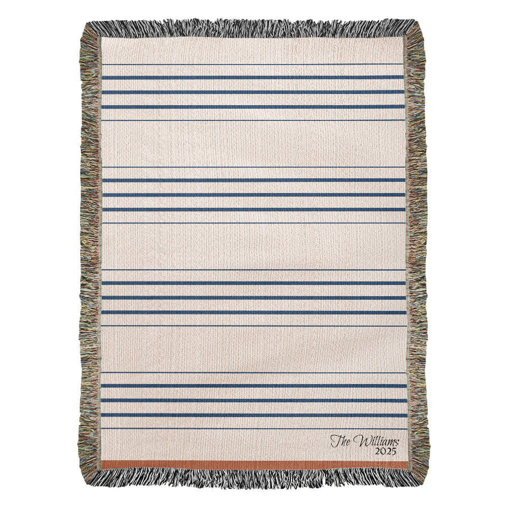 Personalized Woven Throw Blanket | Modern Boho Stripes, Unique Gift for Wedding Engagement Anniversary Keepsake, Family or Couple Last Name