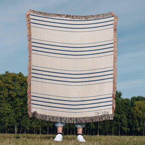 Personalized Woven Throw Blanket | Modern Boho Stripes, Unique Gift for Wedding Engagement Anniversary Keepsake, Family or Couple Last Name