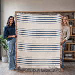 Personalized Woven Throw Blanket | Modern Boho Stripes, Unique Gift for Wedding Engagement Anniversary Keepsake, Family or Couple Last Name