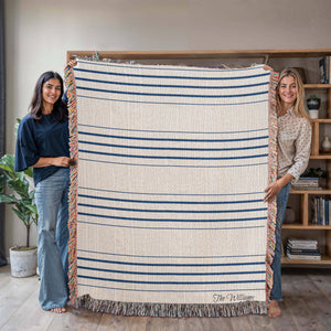 Personalized Woven Throw Blanket | Modern Boho Stripes, Unique Gift for Wedding Engagement Anniversary Keepsake, Family or Couple Last Name