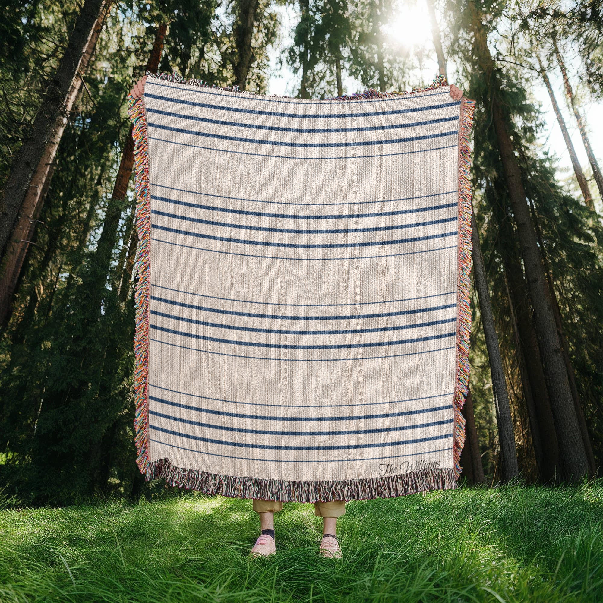 Personalized Woven Throw Blanket | Modern Boho Stripes, Unique Gift for Wedding Engagement Anniversary Keepsake, Family or Couple Last Name