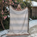 Personalized Woven Throw Blanket | Modern Boho Stripes, Unique Gift for Wedding Engagement Anniversary Keepsake, Family or Couple Last Name