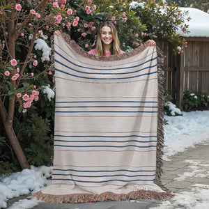 Personalized Woven Throw Blanket | Modern Boho Stripes, Unique Gift for Wedding Engagement Anniversary Keepsake, Family or Couple Last Name