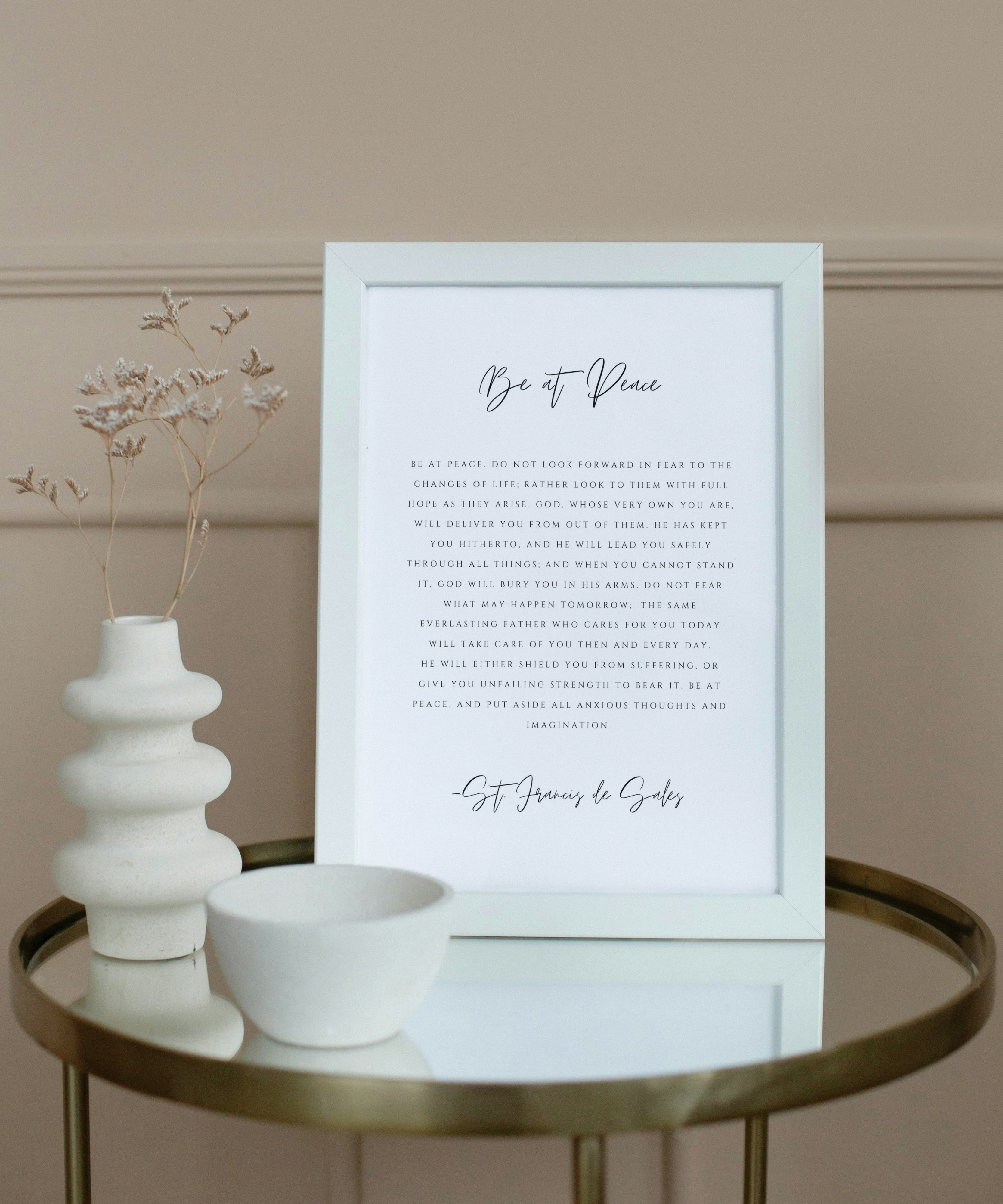Be at Peace Prayer Print - St Francis de Sales Quote - Catholic Wall Art - Christian Poster Print - Inspirational Scripture Decor