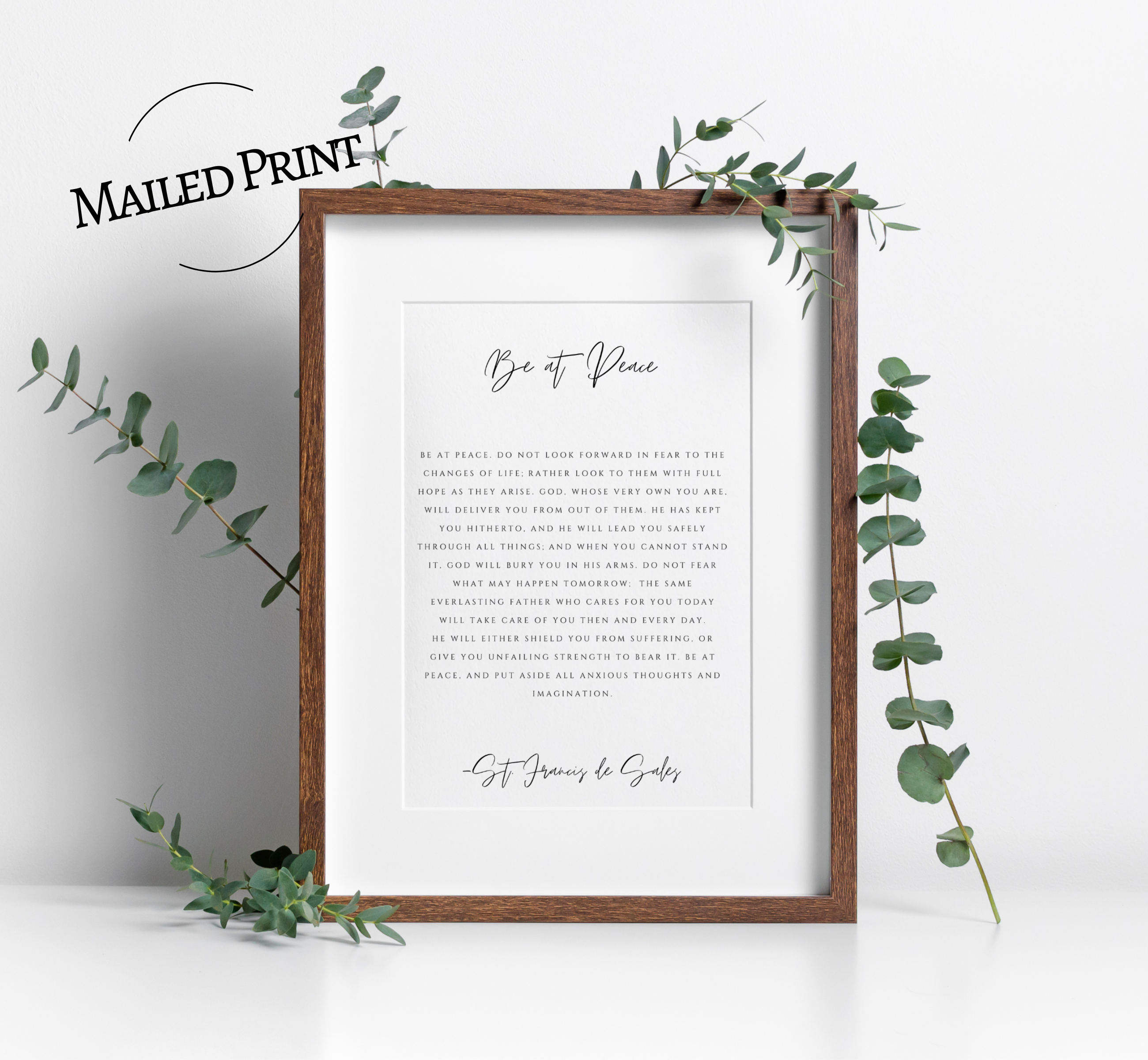 Be at Peace Prayer Print - St Francis de Sales Quote - Catholic Wall Art - Christian Poster Print - Inspirational Scripture Decor