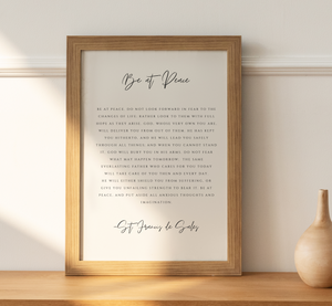 Be at Peace Prayer Print - St Francis de Sales Quote - Catholic Wall Art - Christian Poster Print - Inspirational Scripture Decor