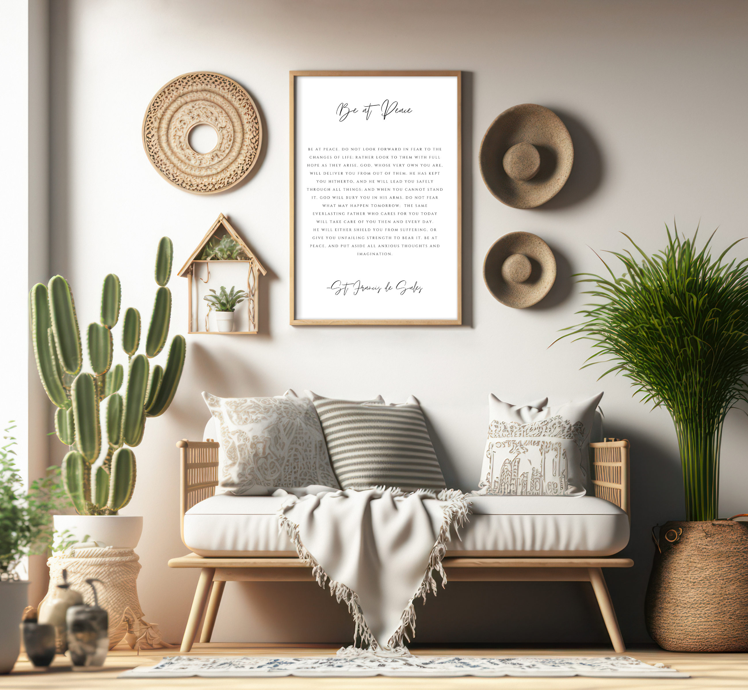 Be at Peace Prayer Print - St Francis de Sales Quote - Catholic Wall Art - Christian Poster Print - Inspirational Scripture Decor
