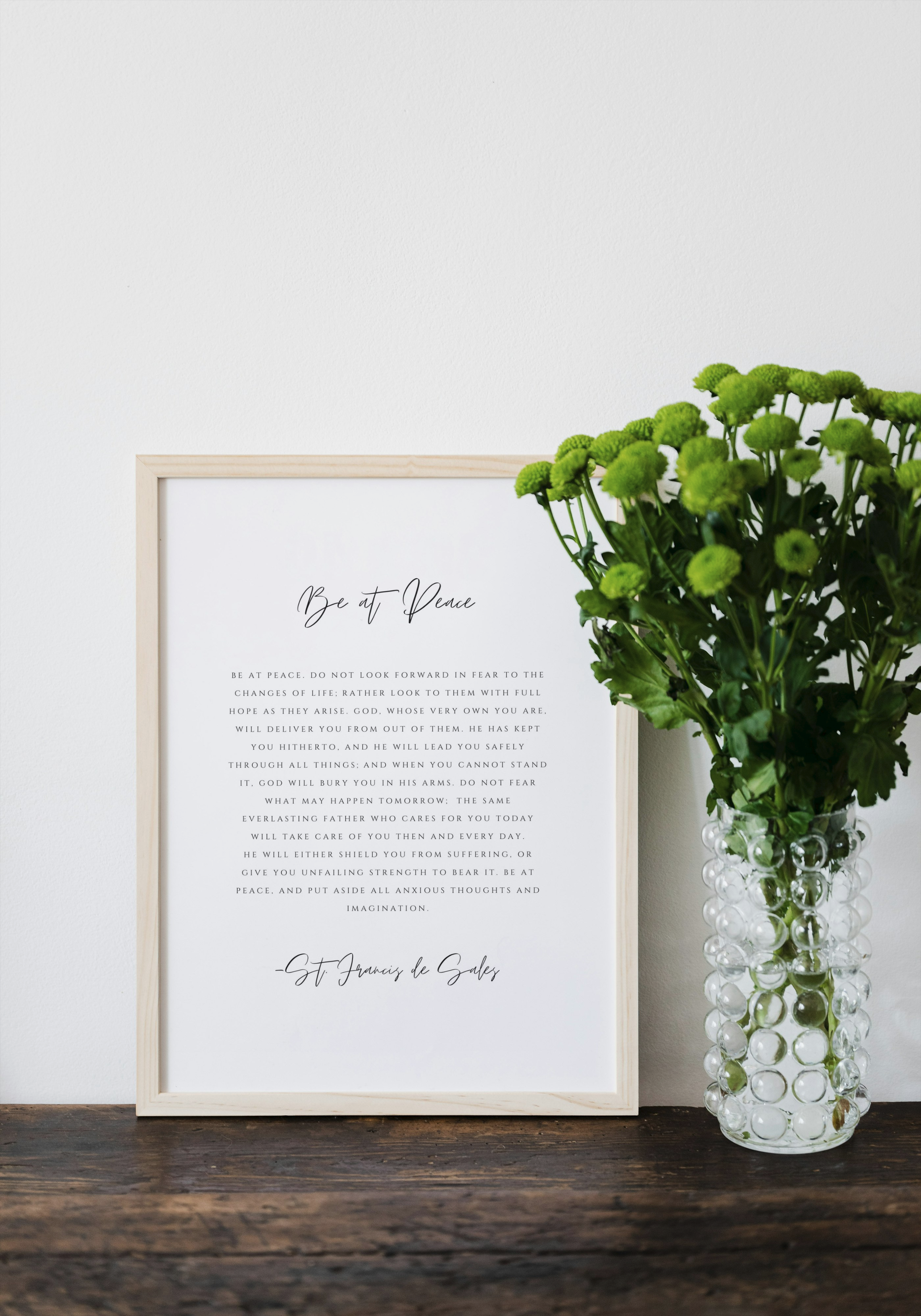 Be at Peace Prayer Print - St Francis de Sales Quote - Catholic Wall Art - Christian Poster Print - Inspirational Scripture Decor