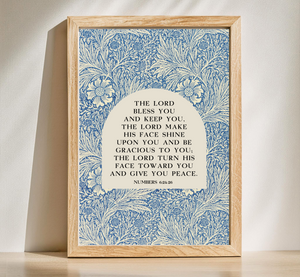 The Lord Bless You and Keep You – Numbers 6 Scripture Wall Art in Vintage Blue Florals Wall Art, Bible Verse Decor