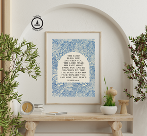 The Lord Bless You and Keep You – Numbers 6 Scripture Wall Art in Vintage Blue Florals Wall Art, Bible Verse Decor
