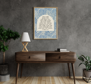 The Lord Bless You and Keep You – Numbers 6 Scripture Wall Art in Vintage Blue Florals Wall Art, Bible Verse Decor