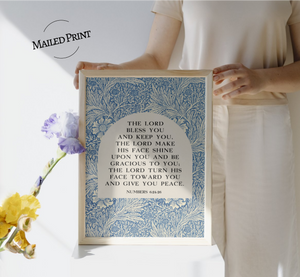 The Lord Bless You and Keep You – Numbers 6 Scripture Wall Art in Vintage Blue Florals Wall Art, Bible Verse Decor