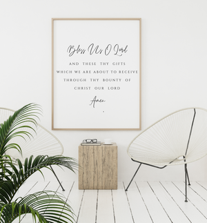 Bless Us O Lord Prayer Print – Catholic Kitchen Wall Art, Christian Home Decor, Grace Before Meals Poster