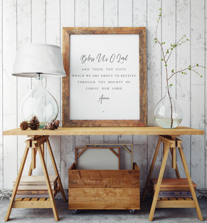 Bless Us O Lord Prayer Print – Catholic Kitchen Wall Art, Christian Home Decor, Grace Before Meals Poster