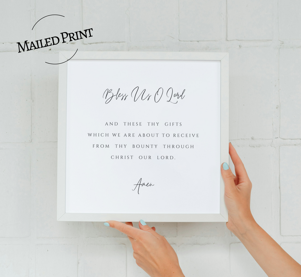 Bless Us O Lord Prayer Print – Catholic Kitchen Wall Art, Christian Home Decor, Grace Before Meals Poster