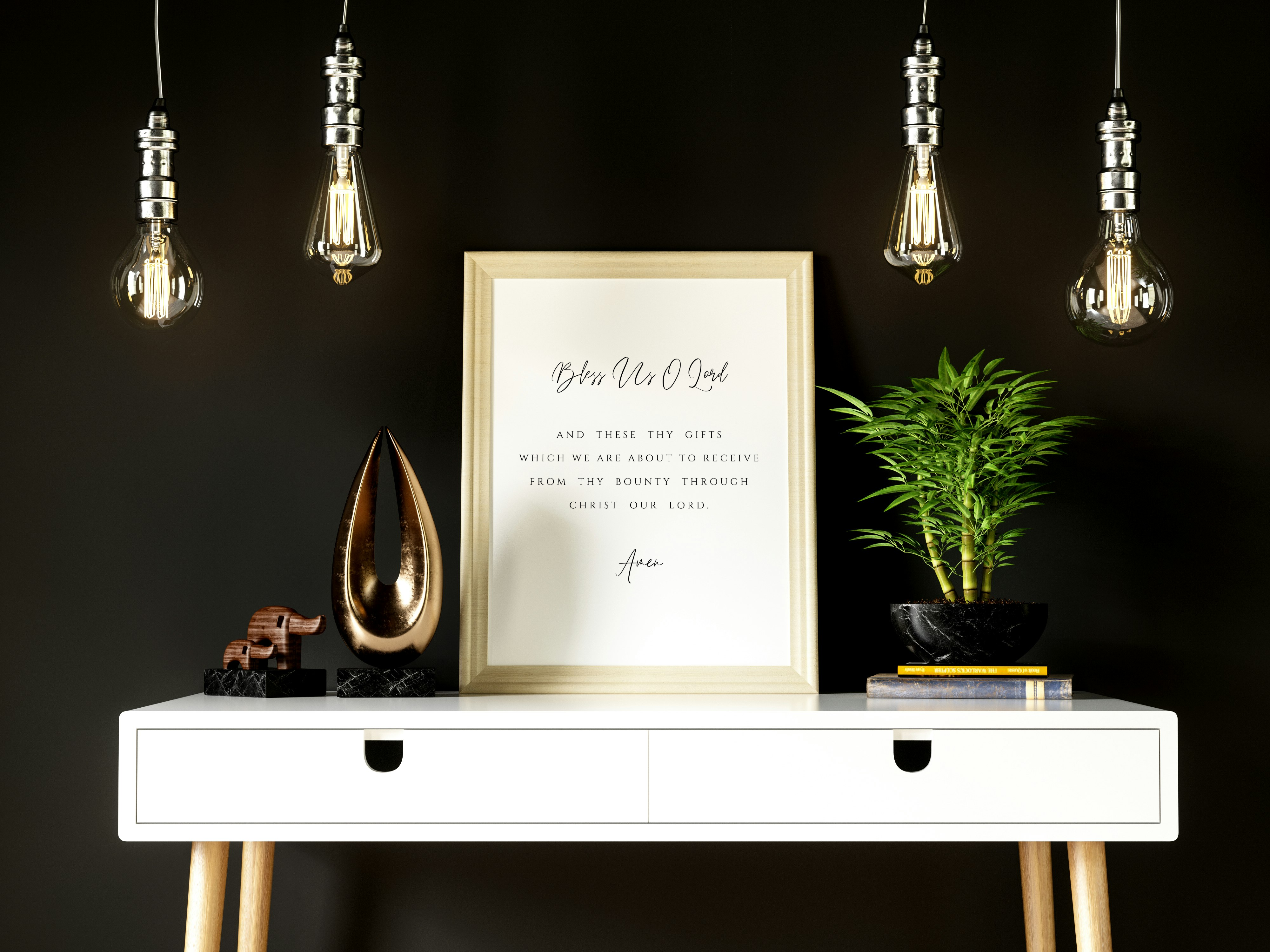 Bless Us O Lord Prayer Print – Catholic Kitchen Wall Art, Christian Home Decor, Grace Before Meals Poster