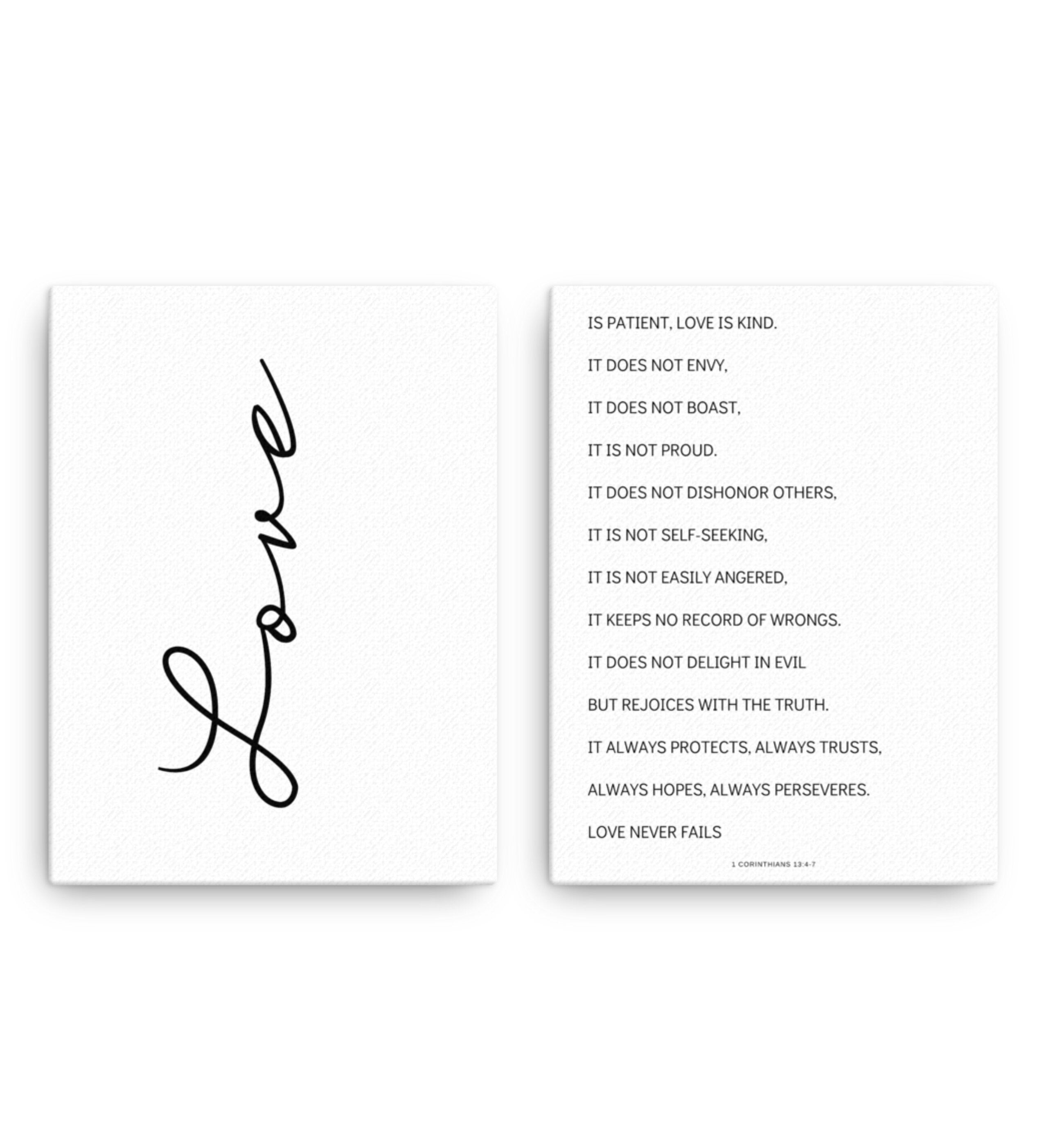 Love Is Patient Love is Kind Canvas | Master Bedroom Wall Art | 1 Corinthians 13 | Bible Verse Canvas | Wedding gift | Above Bed Canvas