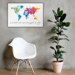 Mark 16:15 Canvas | Go Into All The World & Preach The Gospel To All Creation Canvas | World Map | Scripture Art | Ilustrated Scripture