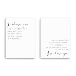 I Choose You Canvas Set of 2 | Master Bedroom Wall Art | I'd Choose You Over and Over Wedding gift | Above Bed Canvas
