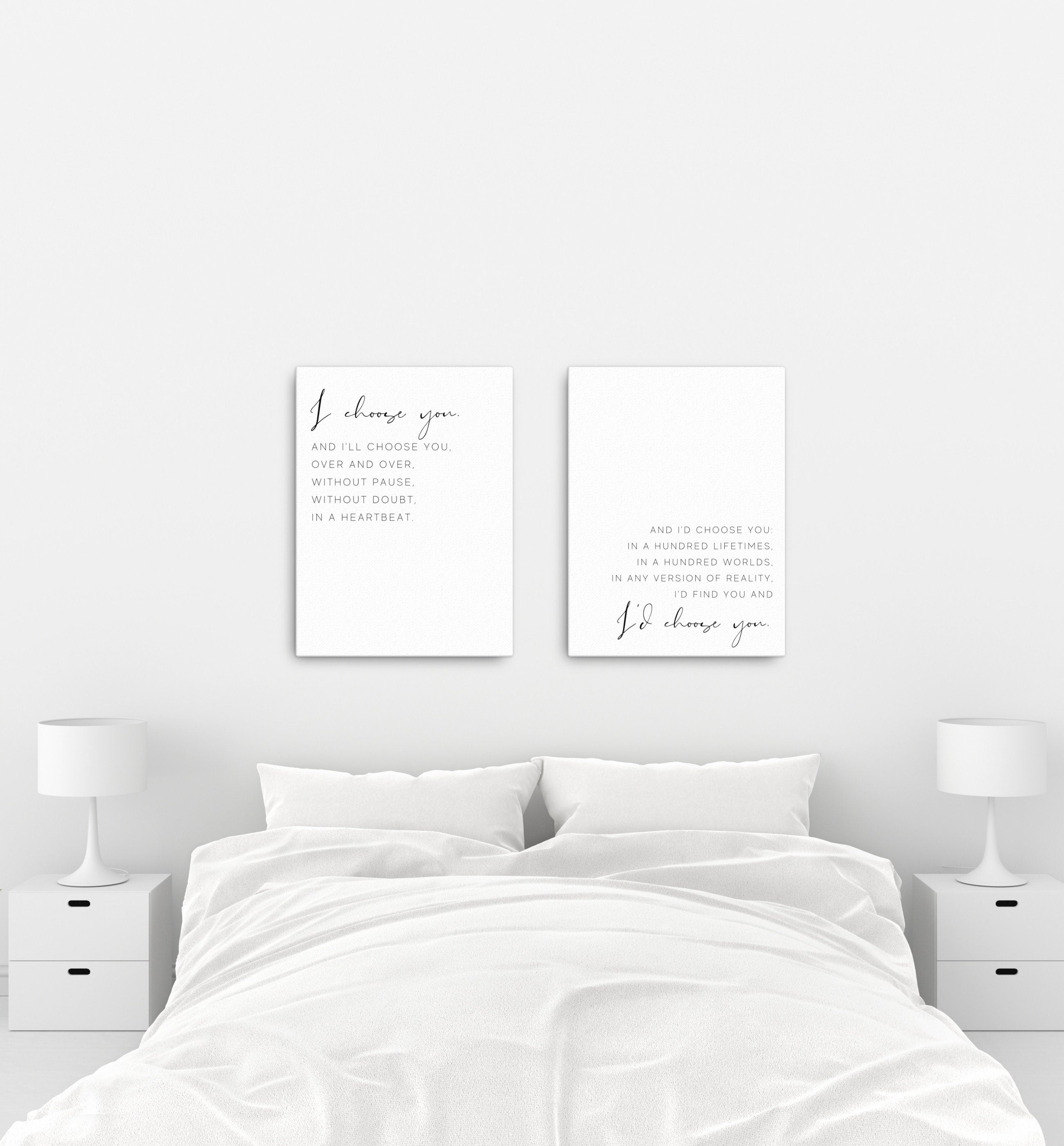 I Choose You Canvas Set of 2 | Master Bedroom Wall Art | I'd Choose You Over and Over Wedding gift | Above Bed Canvas