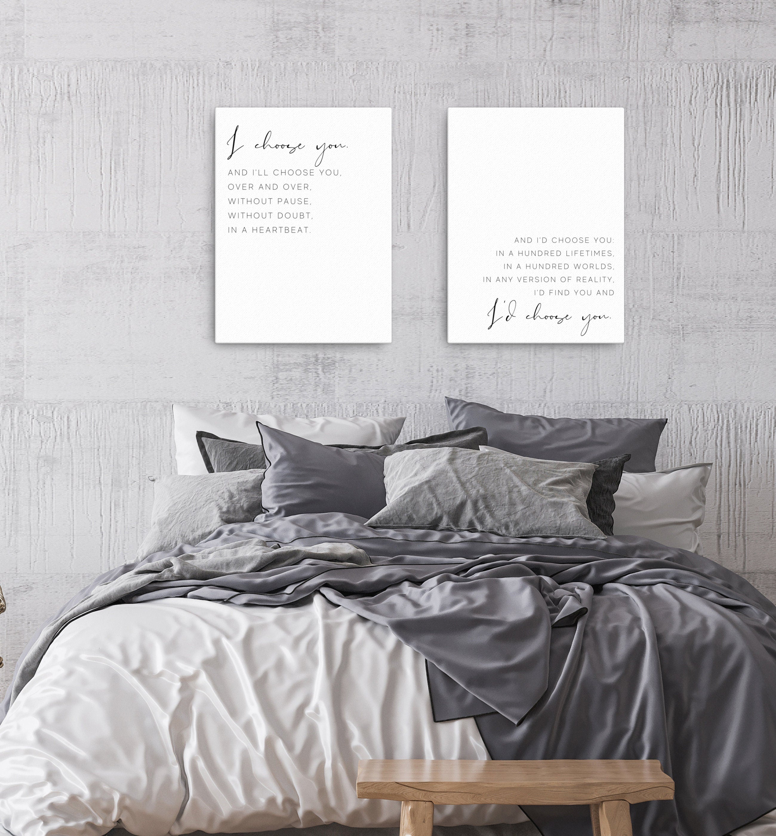 I Choose You Canvas Set of 2 | Master Bedroom Wall Art | I'd Choose You Over and Over Wedding gift | Above Bed Canvas