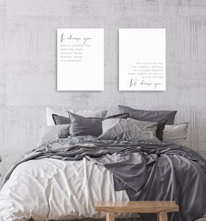 I Choose You Canvas Set of 2 | Master Bedroom Wall Art | I'd Choose You Over and Over Wedding gift | Above Bed Canvas