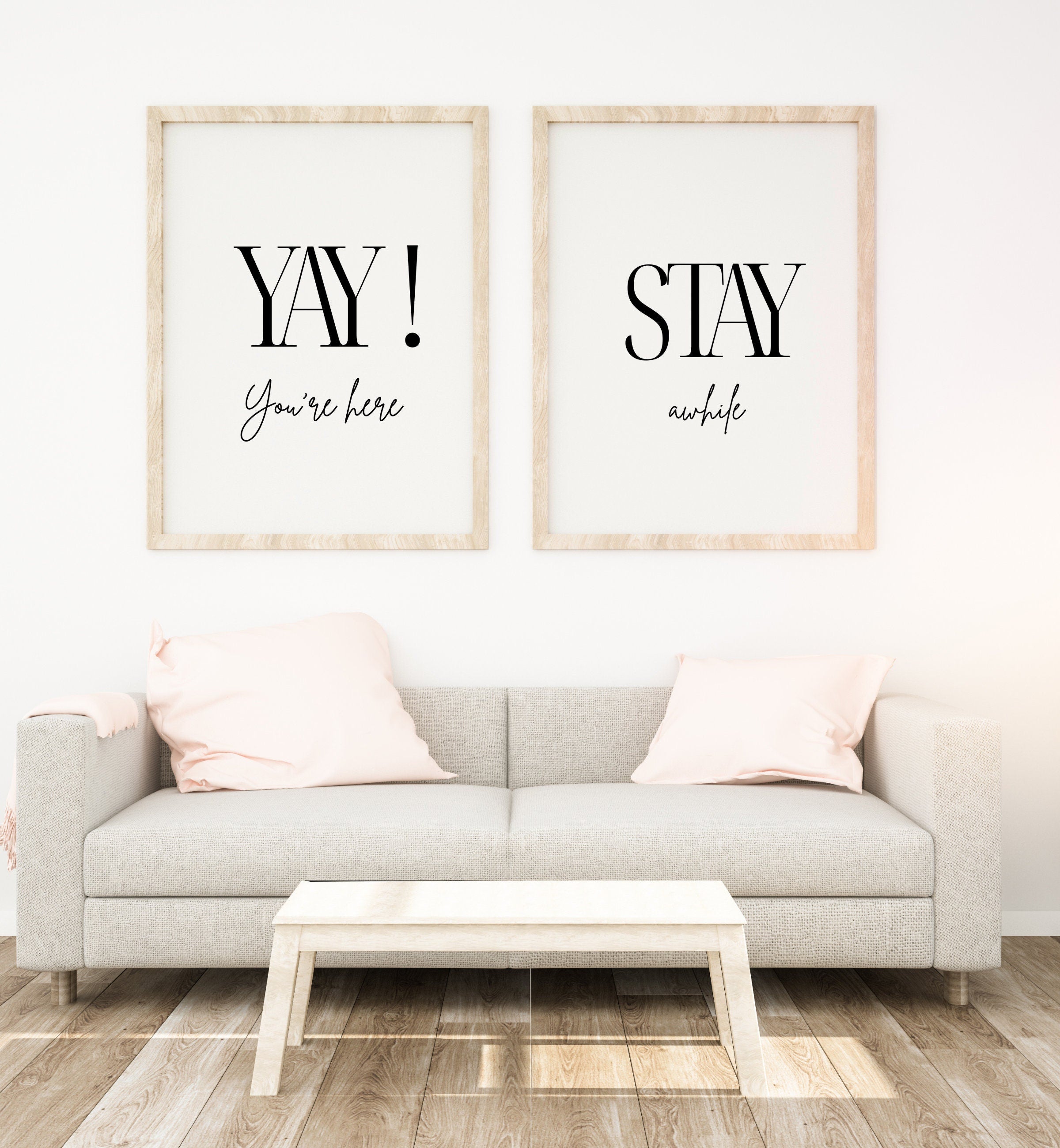 Yay You're Here Stay Awhile Poster Set | Printed Art 16x20, 18x24, 24x36, Guest Bedroom Decor, Vacation Home Wall Art