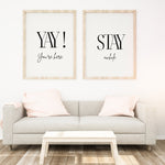 Yay You're Here Stay Awhile Poster Set | Printed Art 16x20, 18x24, 24x36, Guest Bedroom Decor, Vacation Home Wall Art