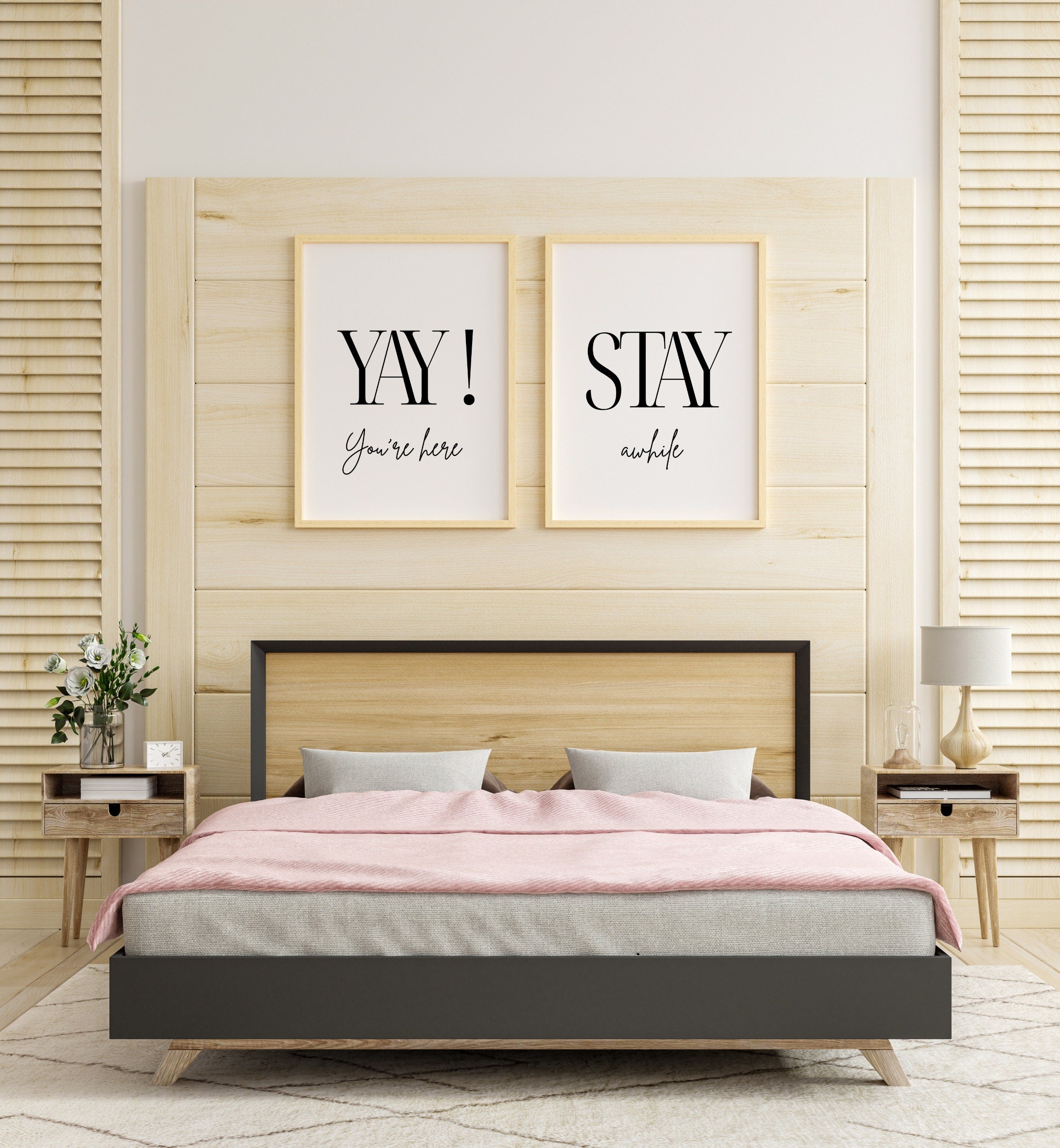 Yay You're Here Stay Awhile Poster Set | Printed Art 16x20, 18x24, 24x36, Guest Bedroom Decor, Vacation Home Wall Art