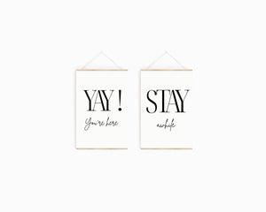 Yay You're Here Stay Awhile Poster Set | Printed Art 16x20, 18x24, 24x36, Guest Bedroom Decor, Vacation Home Wall Art