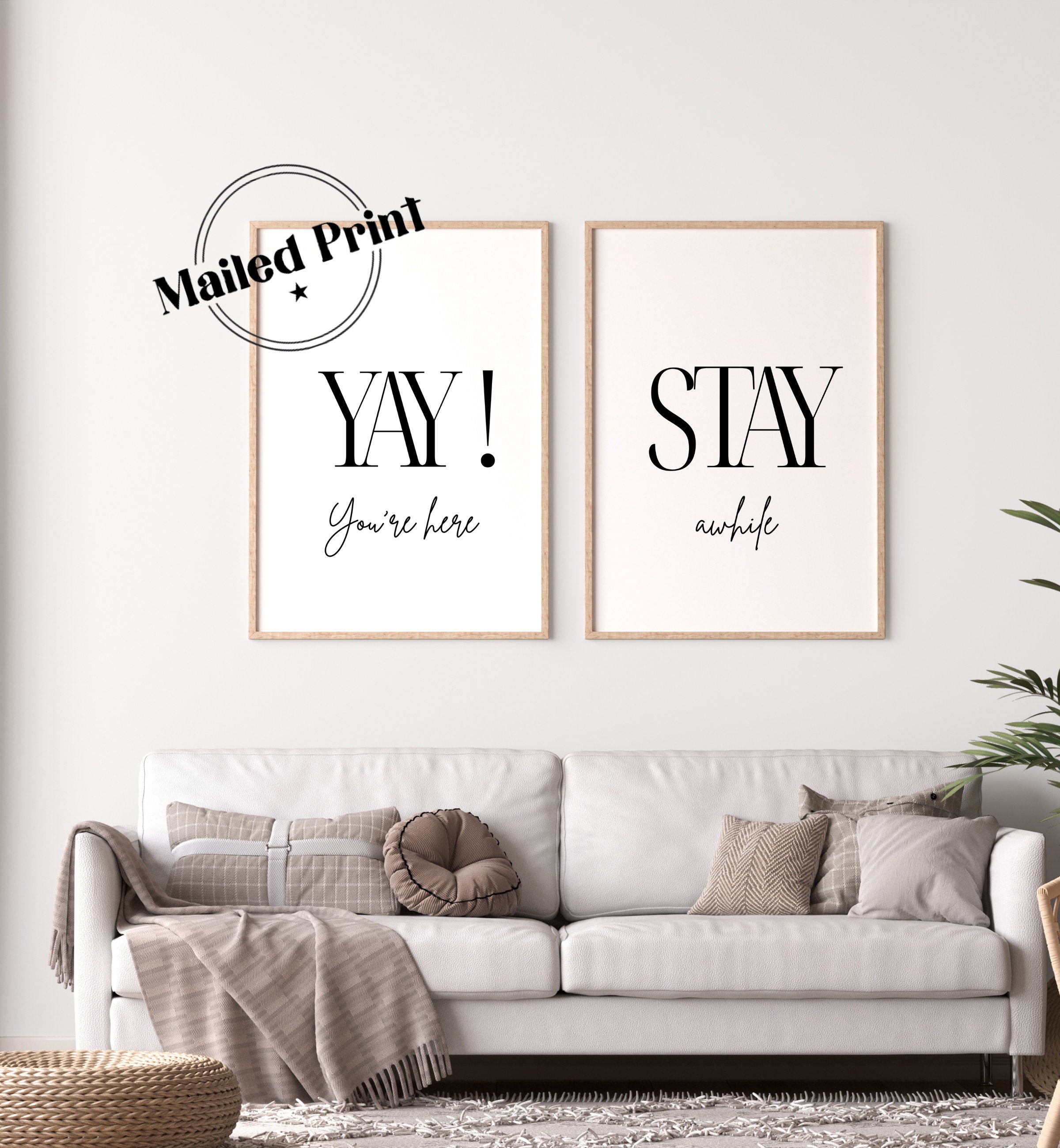 Yay You're Here Stay Awhile Poster Set | Printed Art 16x20, 18x24, 24x36, Guest Bedroom Decor, Vacation Home Wall Art