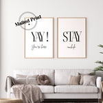 Yay You're Here Stay Awhile Poster Set | Printed Art 16x20, 18x24, 24x36, Guest Bedroom Decor, Vacation Home Wall Art