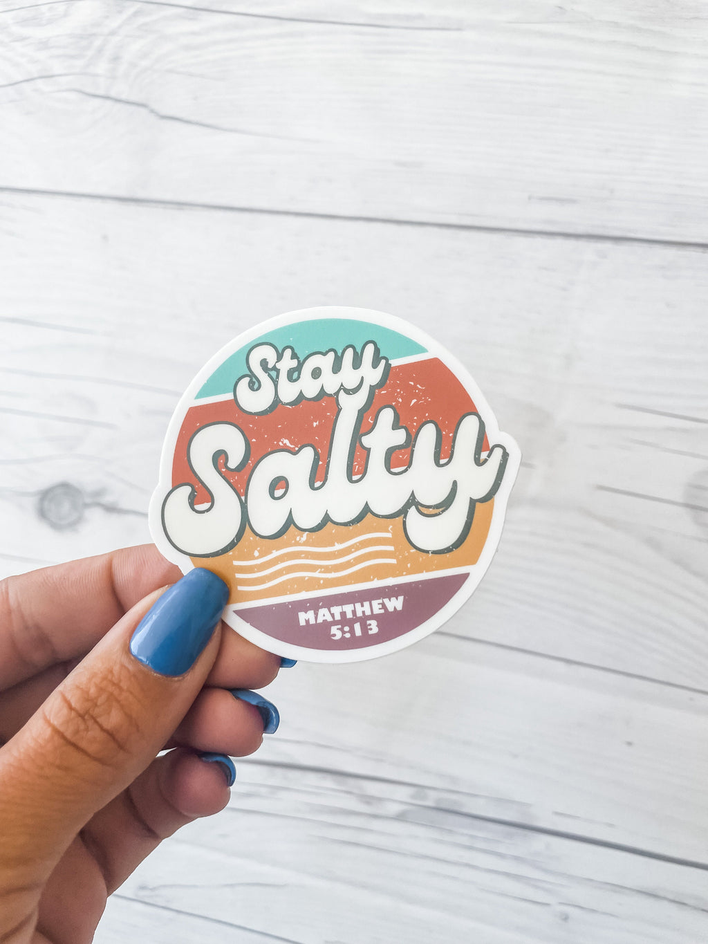 Stay Salty Retro Sticker | Matthew 5:13 | Water bottle, Laptop Stickers | Vinyl Waterproof Sticker