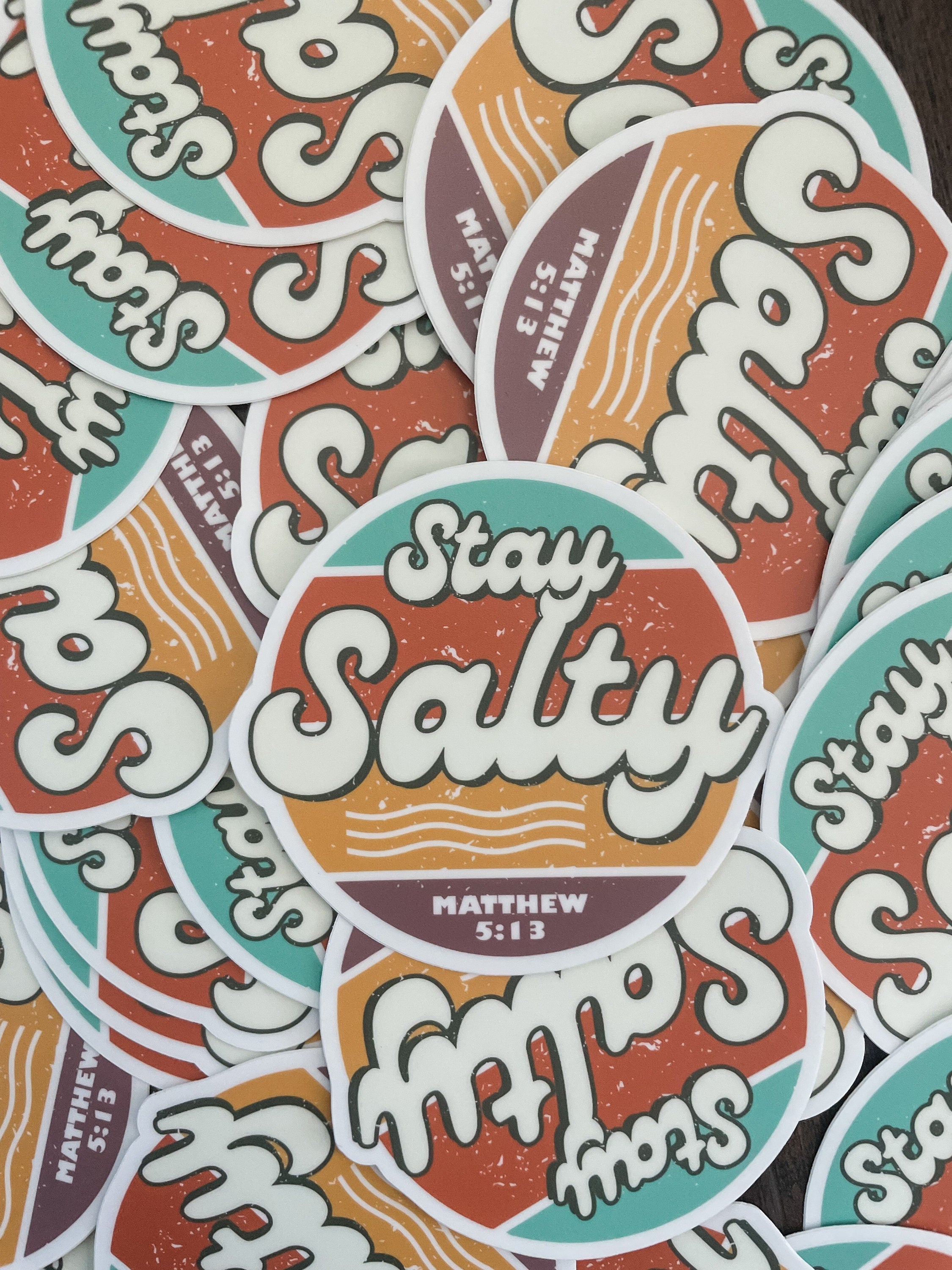 Stay Salty Retro Sticker | Matthew 5:13 | Water bottle, Laptop Stickers | Vinyl Waterproof Sticker