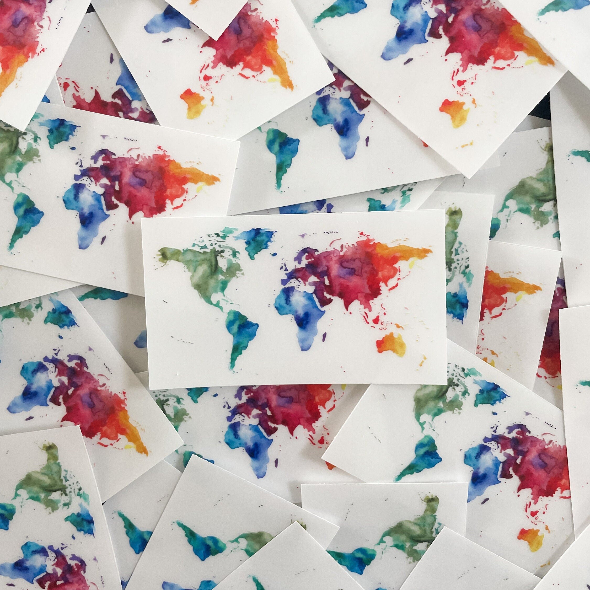 World Map Stickers | Clear Sticker Decals | Laptop Stickers | Watercolor Rainbow World Sticker | Notebook Stickers | USA Map Stickers