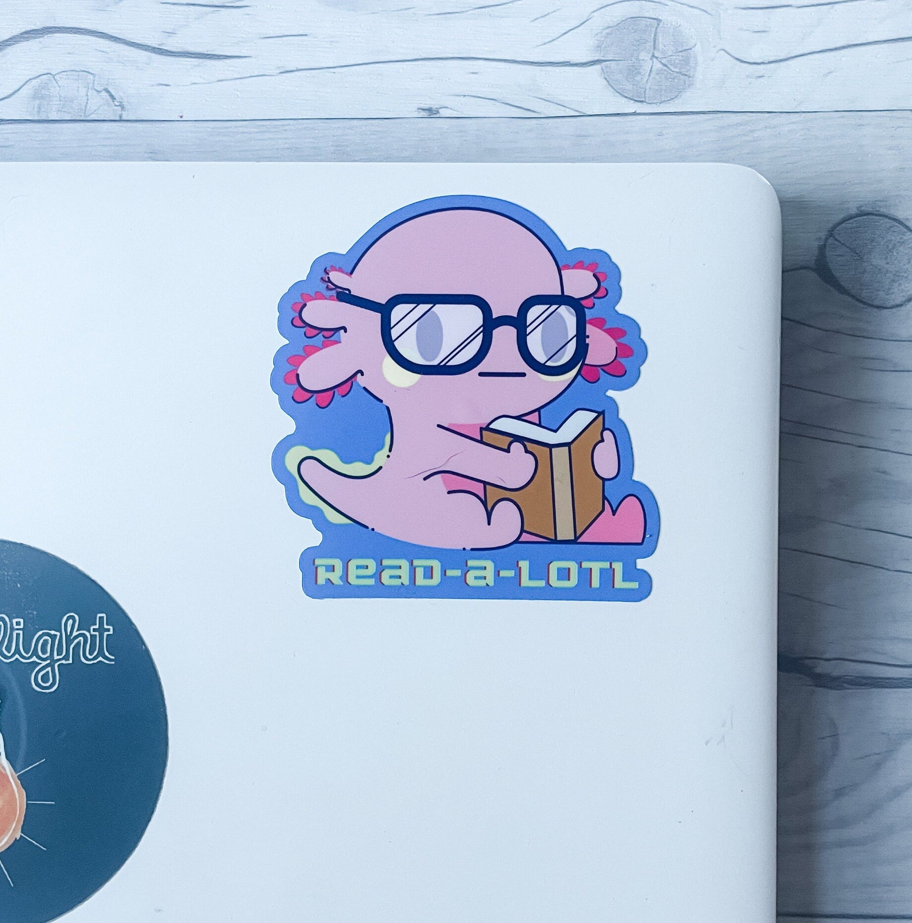 Readalotl Axolotl Vinyl Sticker | Book Sticker | Book Lover Sticker | 90's Vibe | Kindle Laptop Water Bottle Sticker | Waterproof Sticker