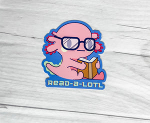 Readalotl Axolotl Vinyl Sticker | Book Sticker | Book Lover Sticker | 90's Vibe | Kindle Laptop Water Bottle Sticker | Waterproof Sticker