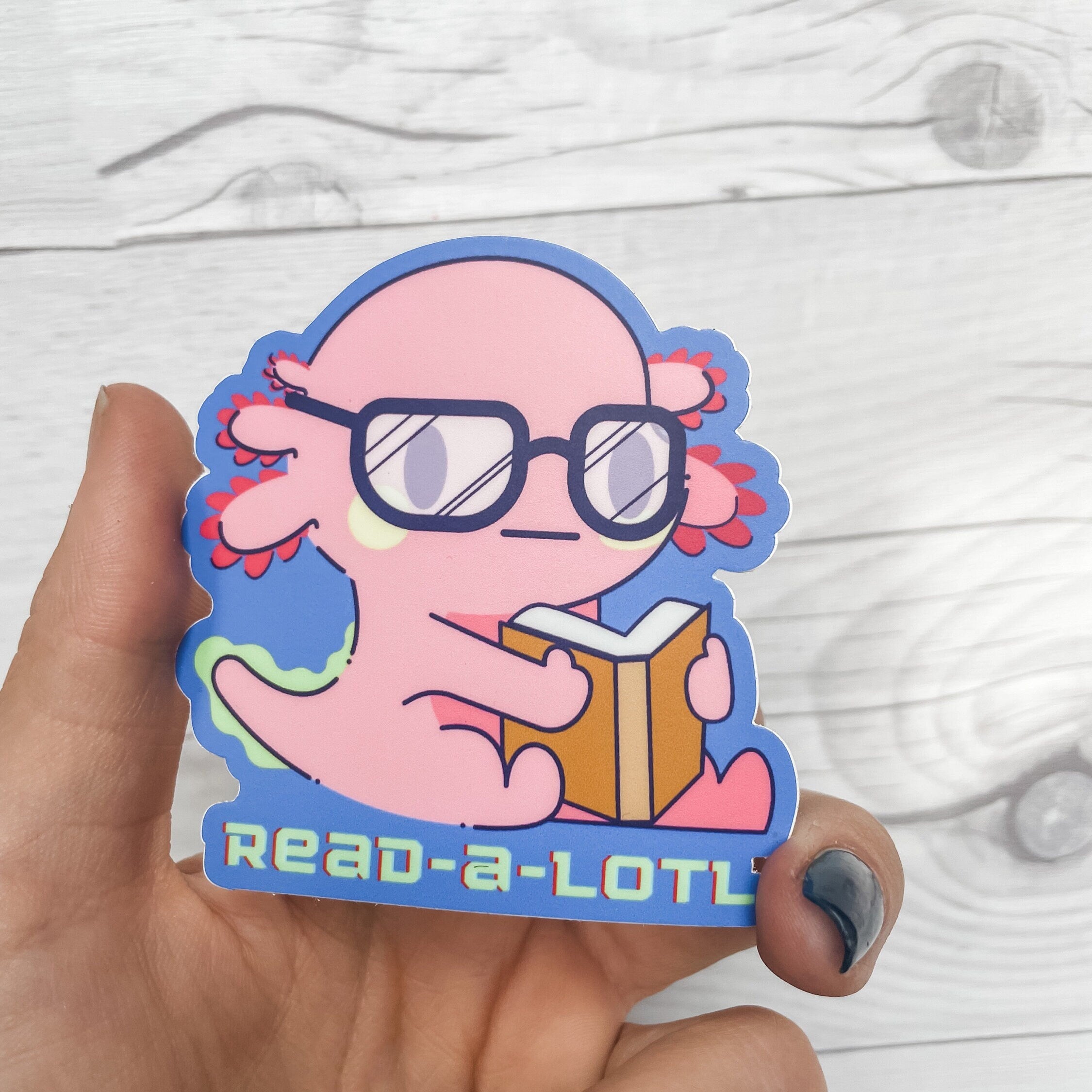 Readalotl Axolotl Vinyl Sticker | Book Sticker | Book Lover Sticker | 90's Vibe | Kindle Laptop Water Bottle Sticker | Waterproof Sticker