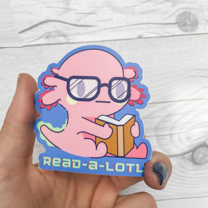 Readalotl Axolotl Vinyl Sticker | Book Sticker | Book Lover Sticker | 90's Vibe | Kindle Laptop Water Bottle Sticker | Waterproof Sticker