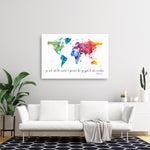 Mark 16:15 Canvas | Go Into All The World & Preach The Gospel To All Creation Canvas | World Map | Scripture Art | Ilustrated Scripture