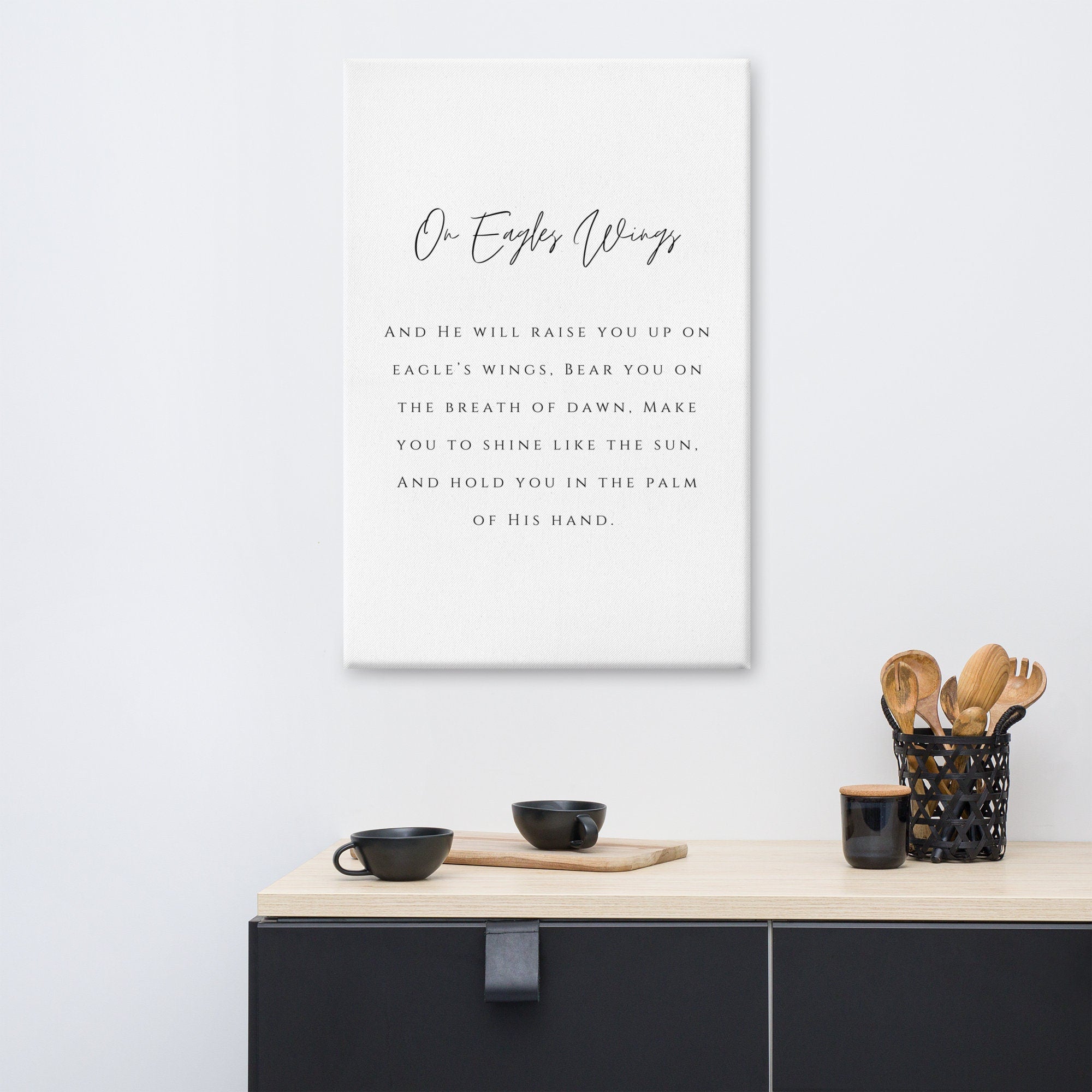 On Eagles Wings Canvas | Psalm 91 Bible Verse Prints, Christian Posters, Hymn Print, Large Canvas Wall Decor