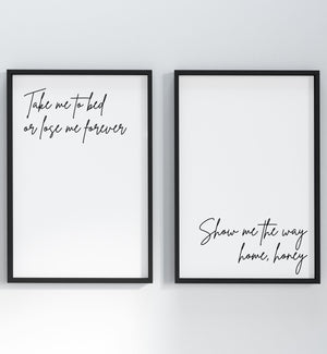 Take Me to Bed or Leave Me Forever | Master Bedroom Decor, Above Bed Prints | Top Gun Quote Poster Set | Printed Art 16x20, 18x24, 24x36