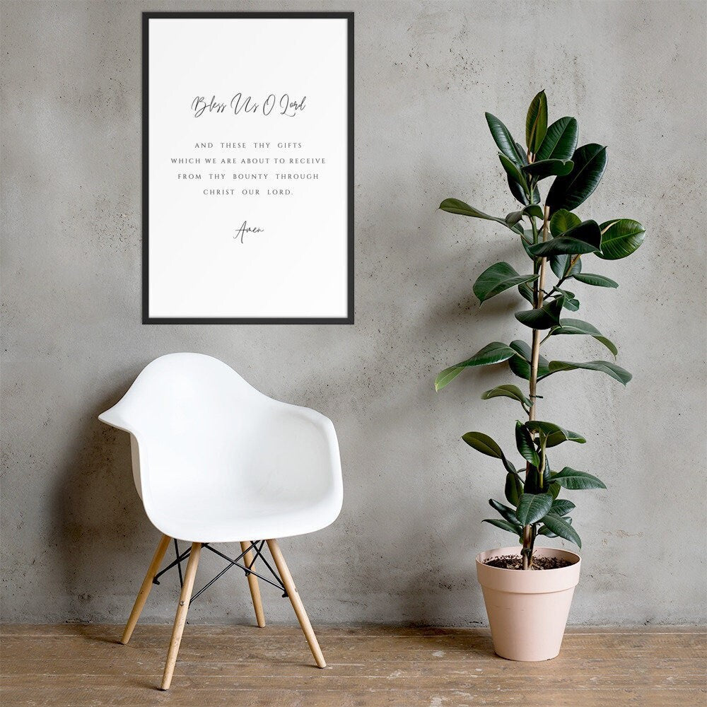 Bless Us O Lord Prayer Framed Poster Wall Art | Dining Room Scripture Sign | Table Blessing Print | Farmhouse Decor