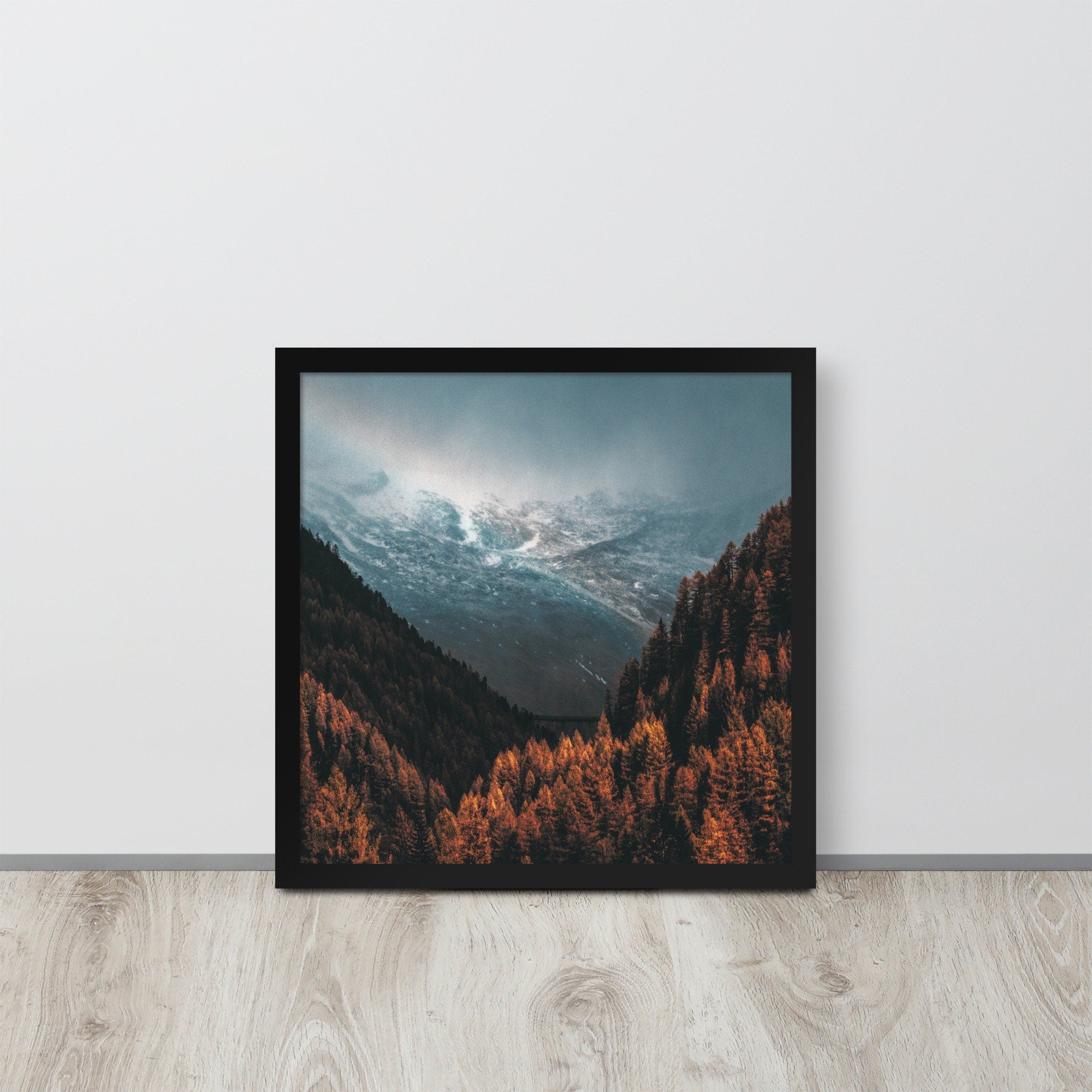Fall Forest Framed Poster | Winter Landscape Print |  Misty Forest | Fall Decor | Nature Landscape Large Wall Art