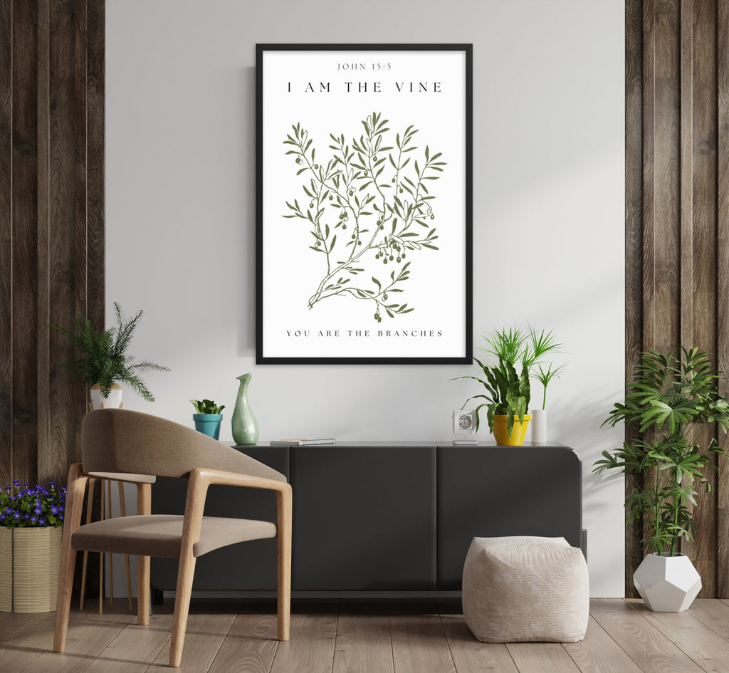 Framed Poster Modern Scripture Art I Am The Vine You Are The Branches Wall Art John 15:5, Scripture Art, Bible Verse Wall Art