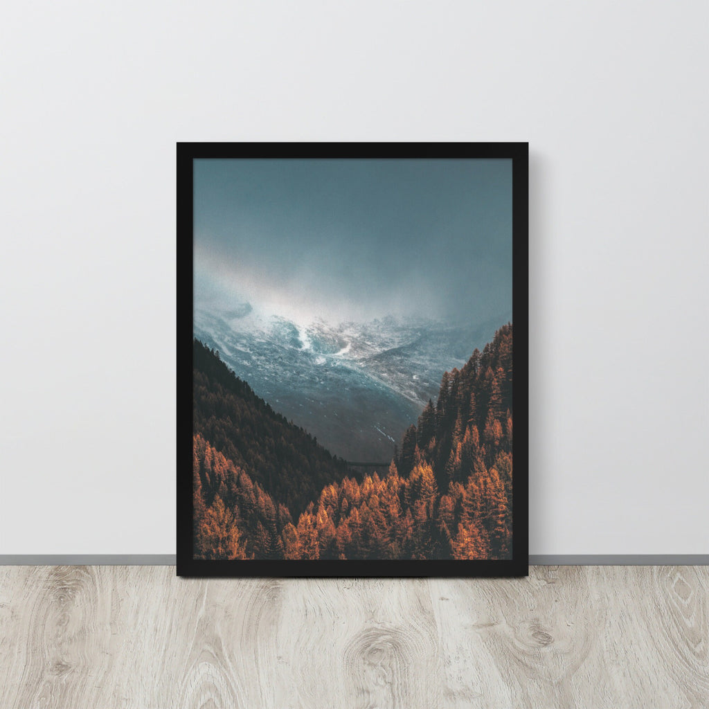 Fall Forest Framed Poster | Winter Landscape Print |  Misty Forest | Fall Decor | Nature Landscape Large Wall Art