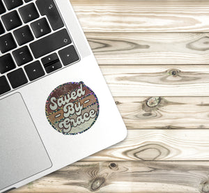 Saved By Grace Retro Glitter Sticker | Ephesians 2:8-9 | Water bottle, Laptop Stickers | Vinyl Waterproof Sticker