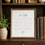 Our Father Lord's Prayer Print | Script Christian Wall Art